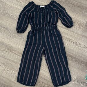 Abercrombie Kids Navy Striped Wide Leg Romper Jumpsuit